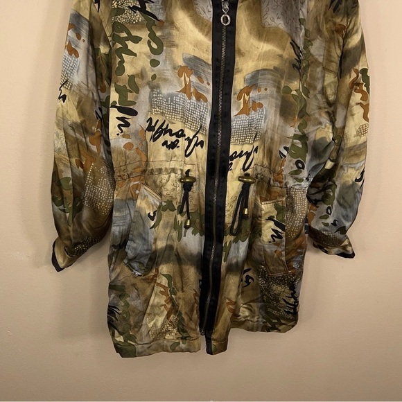 LARGE VINTAGE COREY B SILK JACKET BEIGE BROWN ABSTRACT PRINT LONG SLEEVE 90s - Picture 2 of 11